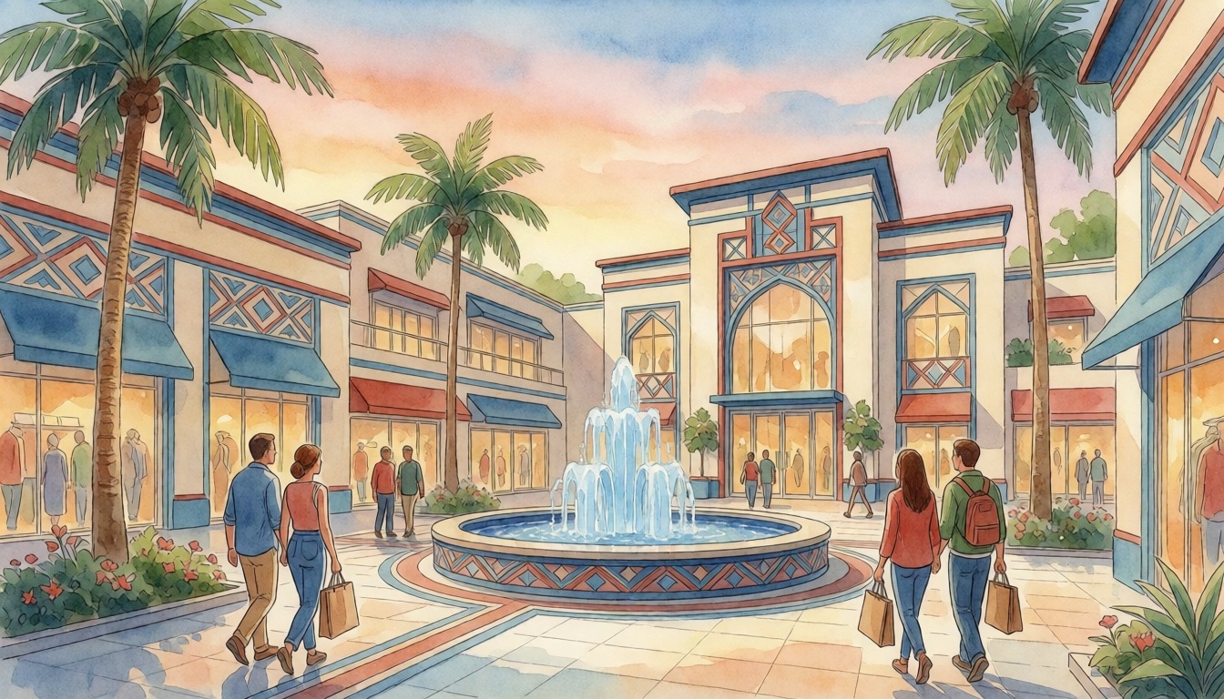 Shopping in Coral Springs — watercolor illustration