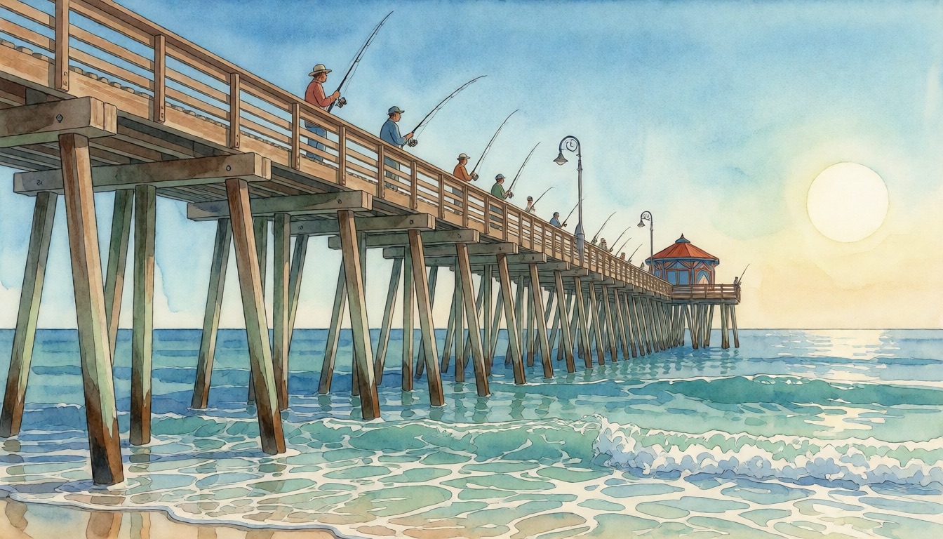 Deerfield Beach & the International Fishing Pier — watercolor illustration